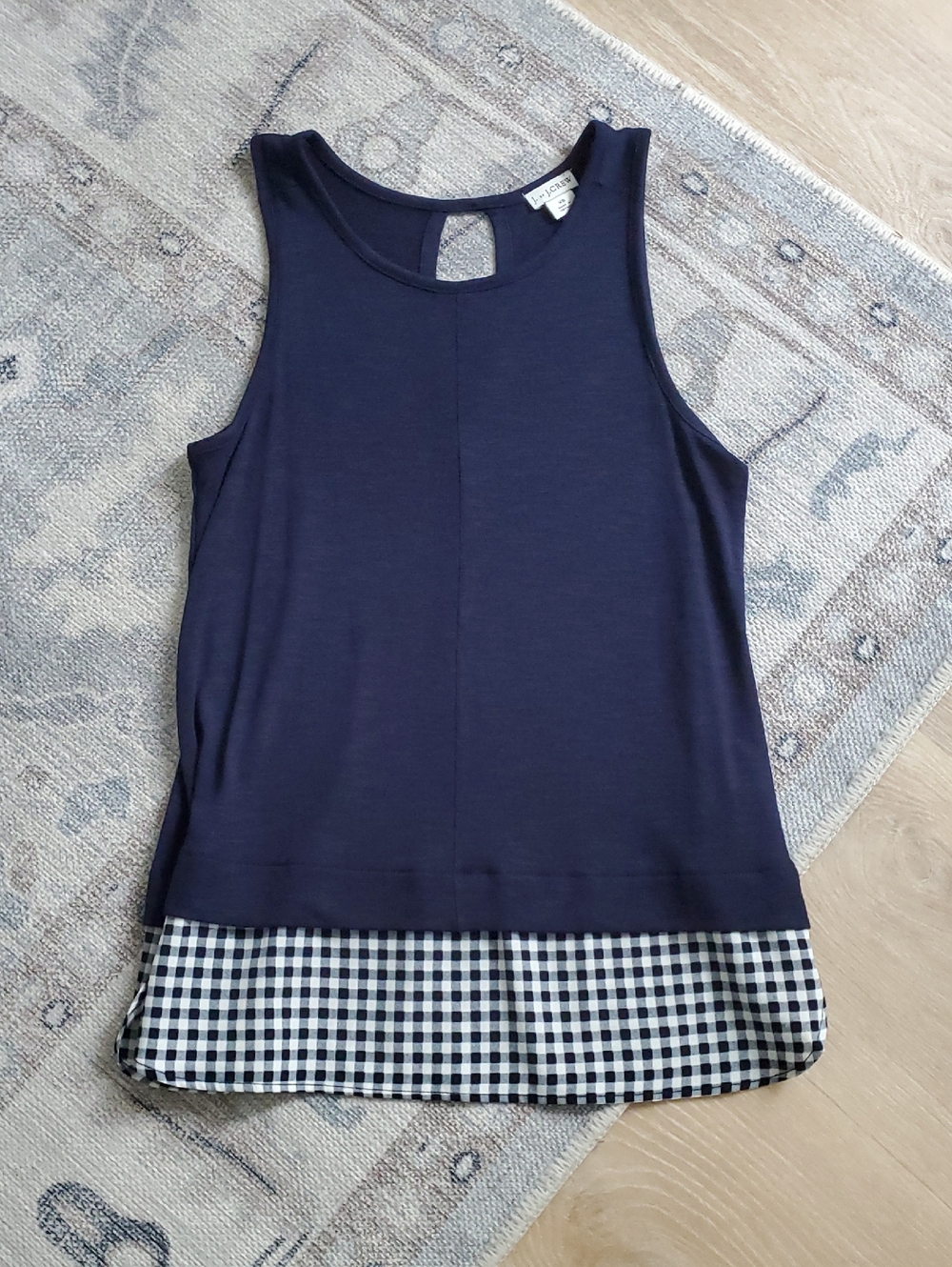 J. Crew Woman's Navy and Gingham Layered Tunic Tank Shirt SzXS